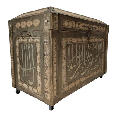 Lot 352 - MIDDLE EASTERN ISLAMIC INSPIRED GILT PAINTED TRUNK COFFER