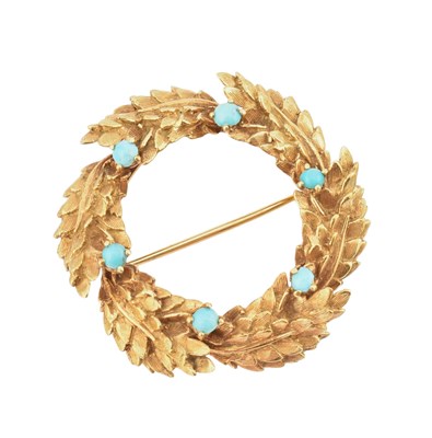 Lot 208 - MID-CENTURY GOLD & TURQUOISE BROOCH PIN