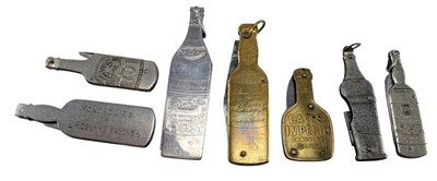 Lot 11 - BREWERIANA - SEVEN VINTAGE ADVERTISING PENKNIVES IN THE FORM OF BOTTLES
