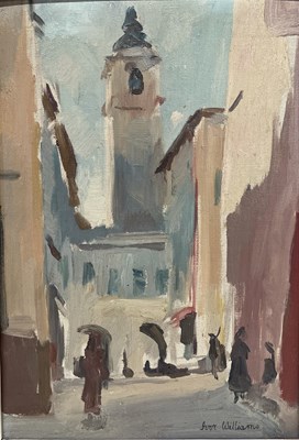 Lot 608 - IVOR WILLIAMS (1908-1982) - 20TH CENTURY OIL ON CANVAS LAID ON BOARD STREET VIEW PAINTING