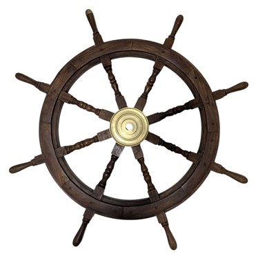 Lot 290 - VINTAGE TEAK WOOD SHIP'S WHEEL BY NAUTICLIA LONDON