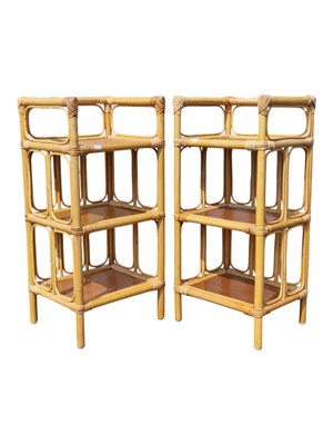 Lot 968 - A PAIR OF BAMBOO BEDSIDE UNITS EACH WITH THREE SHELVES