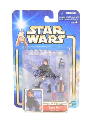 Lot 133 - STAR WARS - DANIEL LOGAN SIGNED BOBA FETT CARDED FIGURE