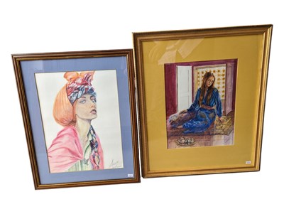 Lot 847 - TWO CONTEMPORARY LES BENSON WATERCOLOURS OF FEMALES