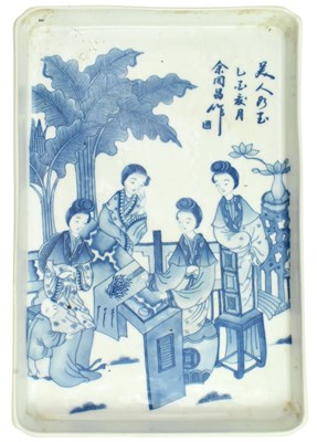 Lot 59 - CHINESE REPUBLIC PERIOD BLUE & WHITE PORCELAIN TRAY 民国 余同昌款青花盘