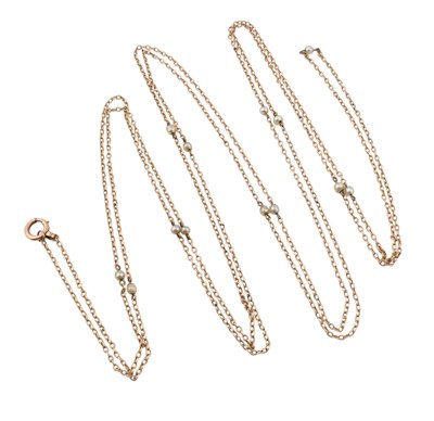 Lot 58 - GOLD & PEARL LONG GUARD CHAIN