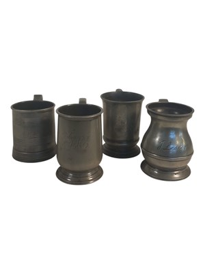 Lot 299 - FOUR 18TH & 19TH CENTURY PEWTER TANKARDS