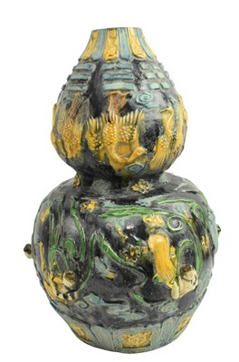 Lot 167 - CHINESE POTTERY DOUBLE GOURD VASE WITH 'BAGUA' MOTIF 八卦葫芦瓶