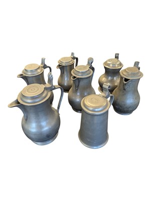 Lot 296 - COLLECTION OF 18TH & 19TH CENTURY PEWTER QUART TANKARDS