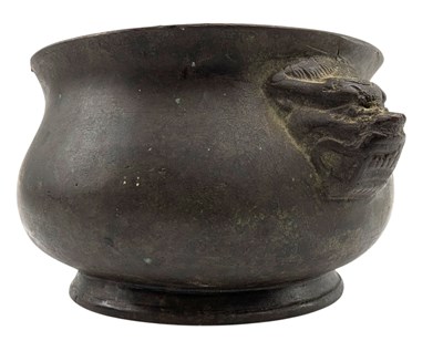Lot 124 - CHINESE XUANDE SIX-CHARACTER MARK BRONZE TWIN DRAGONS HANDLES CENSER