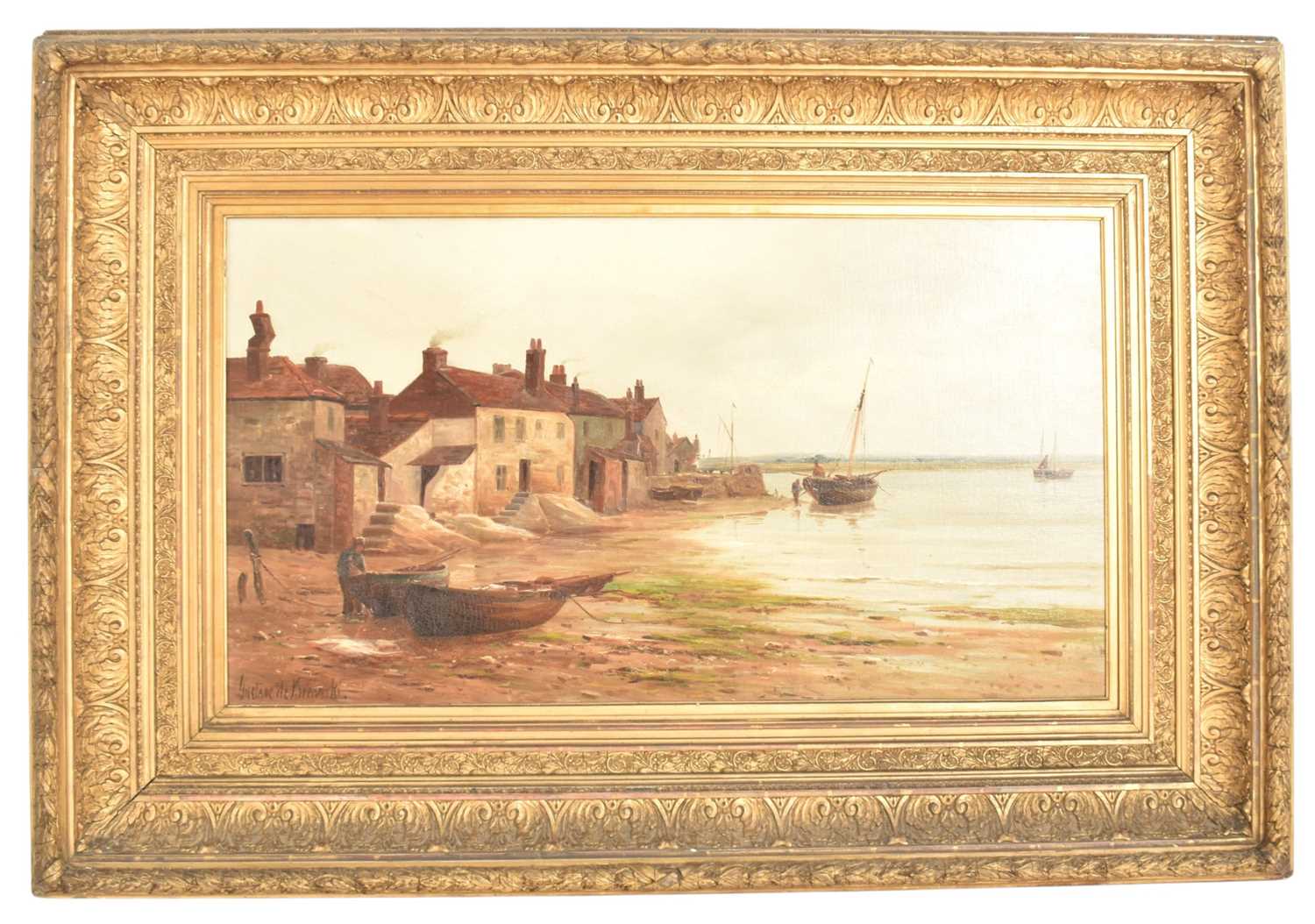 Lot 610 - GUSTAVE DE BREANSKI - 19TH CENTURY OIL ON CANVAS MARITIME SCENE IN GILTWOOD & GESSO FRAME