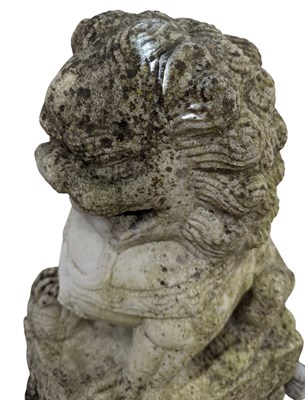 Lot 524 - PAIR OF CHINESE CARVED MARBLE TEMPLE DOGS OF FO / DRAGONS