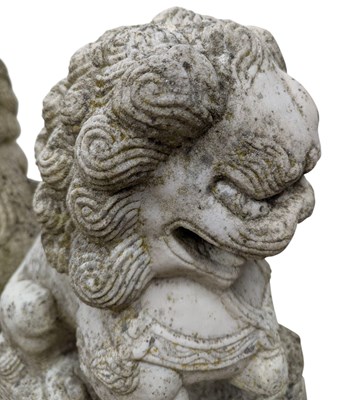 Lot 524 - PAIR OF CHINESE CARVED MARBLE TEMPLE DOGS OF FO / DRAGONS