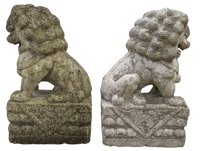 Lot 524 - PAIR OF CHINESE CARVED MARBLE TEMPLE DOGS OF FO / DRAGONS