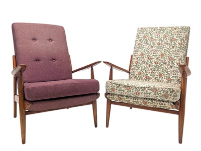 Lot 243 - SCANDART - PAIR OF TEAK FRAMED ARMCHAIRS