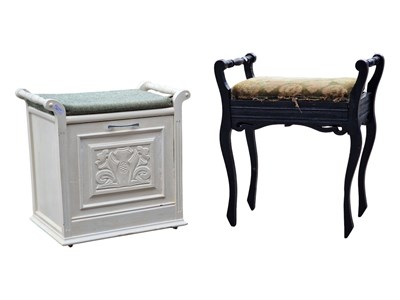 Lot 951 - TWO EDWARDIAN PAINTED PIANO STOOLS