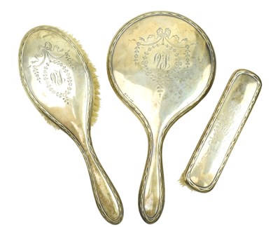 Lot 88 - GEORGE V HALLMARKED SILVER 3 PIECE DRESSING TABLE VANITY SET
