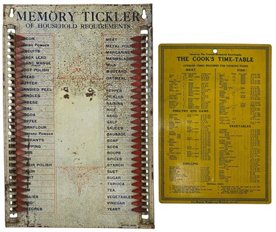 Lot 187 - VINTAGE EARLY - MID 20TH CENTURY MEMORY TICKLER SHOPPING LIST & HOMELY WEIGHTS & MEASURES TIN SIGNS