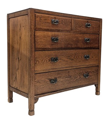 Lot 251 - ARTS & CRAFTS CIRCA 1920S OAK CHEST OF DRAWERS - P. E. GANE LTD, COLLEGE GREEN, BRISTOL