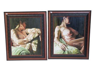 Lot 875 - MIKKI FERRUGIARO, BRITISH - TWO SEMI NUDE OIL ON CANVAS PAINTINGS