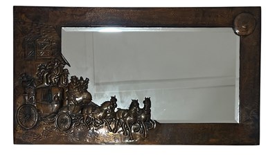 Lot 486 - ARTS & CRAFTS EMBOSSED COPPER WALL HANGING MIRROR