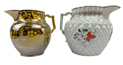 Lot 138 - TWO 19TH CENTURY STAFFORDSHIRE LUSTRE AND PEARLWARE CERAMIC PITCHERS JUGS