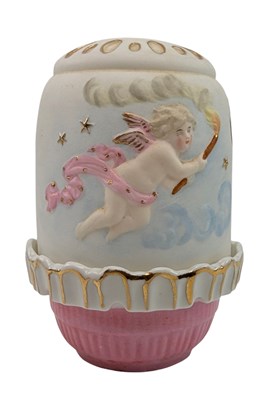 Lot 143 - CONTINENTAL 19TH CENTURY HAND PAINTED BISQUE PORCELAIN FAIRY TEA LIGHT HOLDER