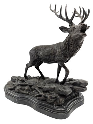 Lot 128 - AFTER PIERRE-JULES MENE - LOST WAX BRONZE FIGURE OF STAG ON MARBLE BASE