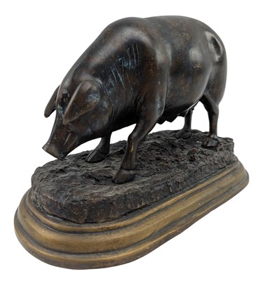 Lot 132 - AFTER JULES MOIGNEIZ (1835-1894) - BROWN PATINATED BRONZE SCULPTURE OF PIG