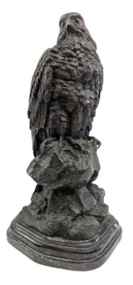 Lot 136 - CAST PATINATED BRONZE SCULPTURE OF BIRD OF PREY, SIGNED BARRIE