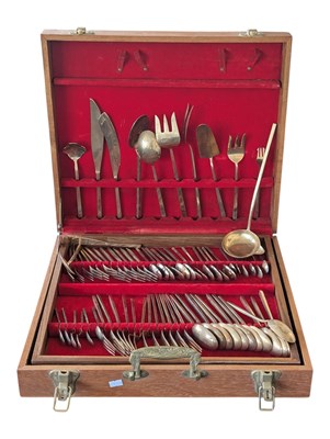 Lot 315 - 20TH CENTURY VINTAGE THAI BRONZE CANTEEN OF CUTLERY