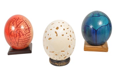 Lot 323 - COLLECTION OF VINTAGE PAINTED AND CARVED OSTRICH EGGS
