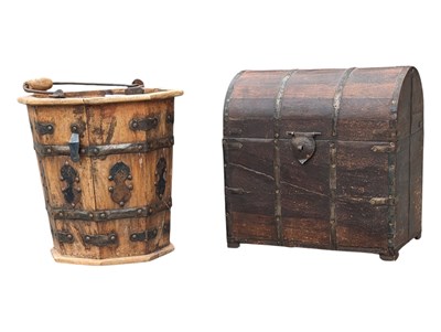 Lot 937 - EARLY 20TH CENTURY DOME TOP CHEST W/ BRASS MOUNTED WATER BUCKET