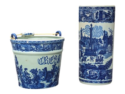 Lot 930 - 19TH CENTURY VICTORIAN BLUE & WHITE CERAMIC DAIRY BUCKET & UMBRELLA STAND