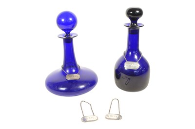 Lot 84 - BRITISH BLUE - TWO VINTAGE 20TH CENTURY COBLAT BLUE GLASS DECANTERS