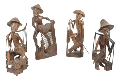 Lot 317 - COLLECTION OF 20TH CENTURY BALINES CARVED FISHERMAN FIGURINES