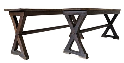 Lot 295 - MATCHING PAIR OF OAK X-FRAME TAVERN TABLES