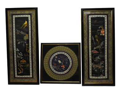 Lot 103 - THREE 20TH CENTURY CHINESE EMBROIDERED SILK PANELS