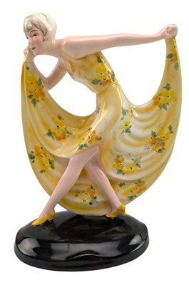 Lot 151 - JOSEF LORENZL FOR GOLDSCHEIDER - ART DECO HAND PAINTED CABINET FIGURINE OF A LADY DANCER
