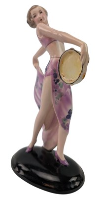 Lot 159 - JOSEF LORENZL FOR GOLDSCHEIDER - PORCELAIN DANCER IN PINK TWO PIECE DRESS