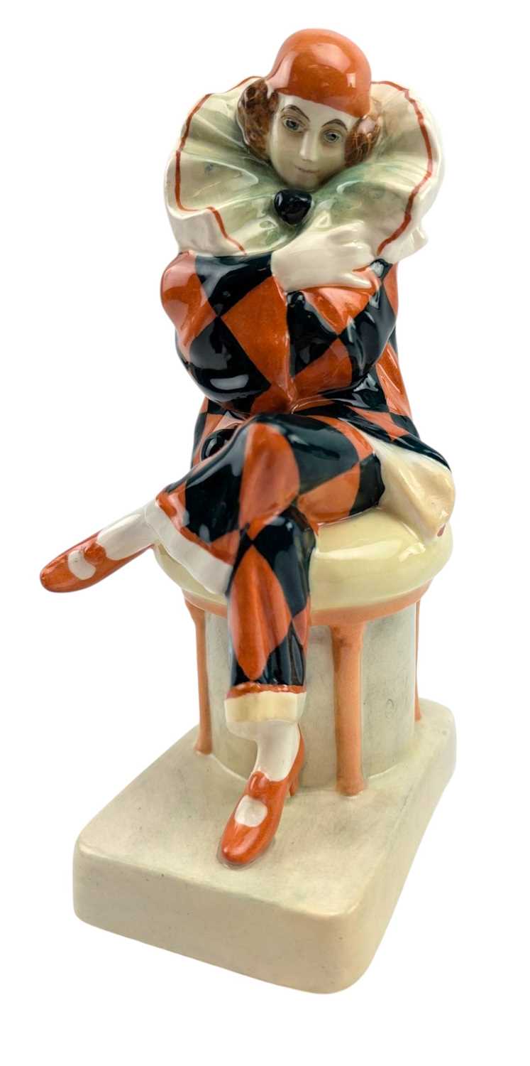 Lot 168 - JOSEF LORENZL FOR GOLDSCHEIDER - PORCELAIN CABINET FIGURINE OF A PIERROT