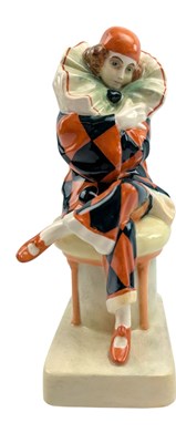 Lot 168 - JOSEF LORENZL FOR GOLDSCHEIDER - PORCELAIN CABINET FIGURINE OF A PIERROT