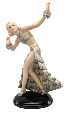 Lot 150 - JOSEF LORENZL FOR GOLDSCHEIDER - ART DECO PORCELAIN CABINET FIGURINE OF A LADY