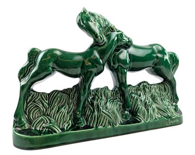 Lot 157 - 1930S ART DECO CERAMIC HORSE & FOAL DECORATIVE FIGURINE