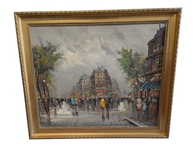 Lot 922 - ANDREA DE VITTY (ITALIAN, 1905) - OIL ON CANVAS PARISIAN STREET PAINTING