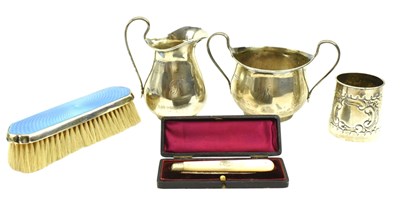 Lot 21 - GEORGE V HALLMARKED SILVER SUGAR & CREAMER SET & OTHERS