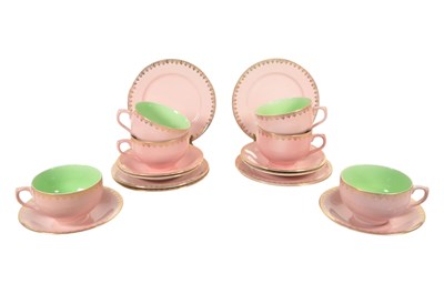 Lot 96 - ROYAL ART POTTERY - 20TH CENTURY PINK & GREEN PORCELAIN PART TEA SERVICE