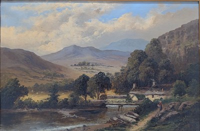 Lot 613 - GEORGE BATES - 19TH CENTURY 1878 WELSH OIL ON CANVAS LANDSCAPE PAINTING