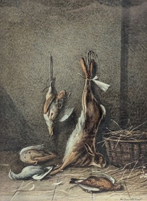 Lot 527 - WILLIAM CRUICKSHANK (1848-1922) - WATERCOLOUR PAINTING DEPICTING GAME BIRDS & RABBIT