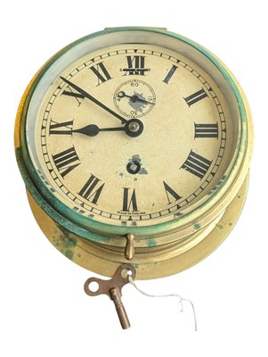 Lot 311 - 19TH CENTURY BARREL BRASS SHIPS CLOCK MADE IN ENGLAND